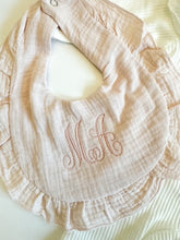 Load image into Gallery viewer, Monogrammed Bib Ruffle Muslin Cotton
