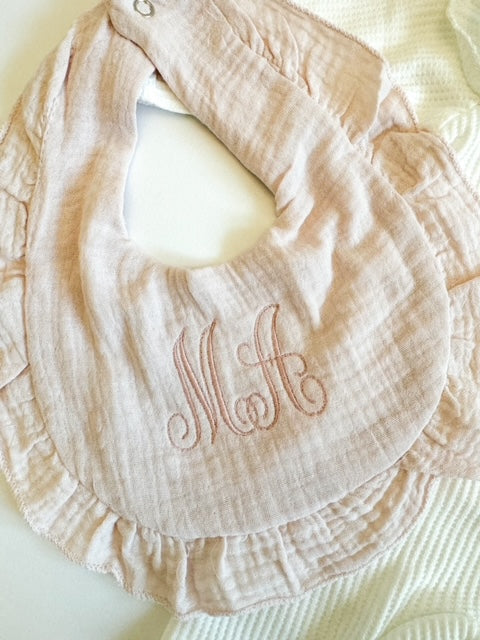 Monogrammed Bib Ruffle Muslin Cotton